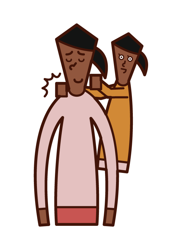 Illustration of a child (girl) tapping her mother on the shoulder
