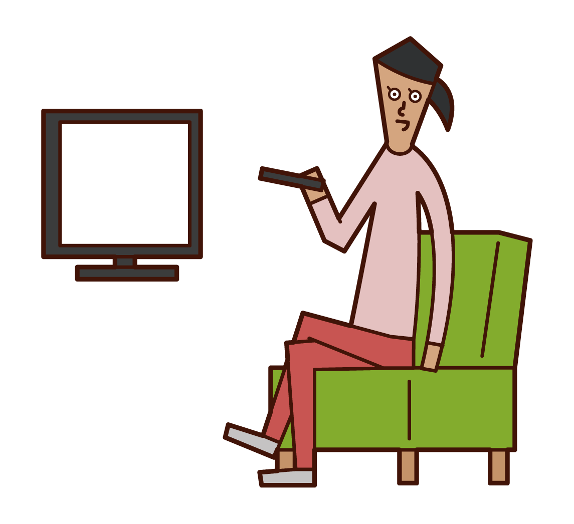 テレビを見る人（女性）のイラスト