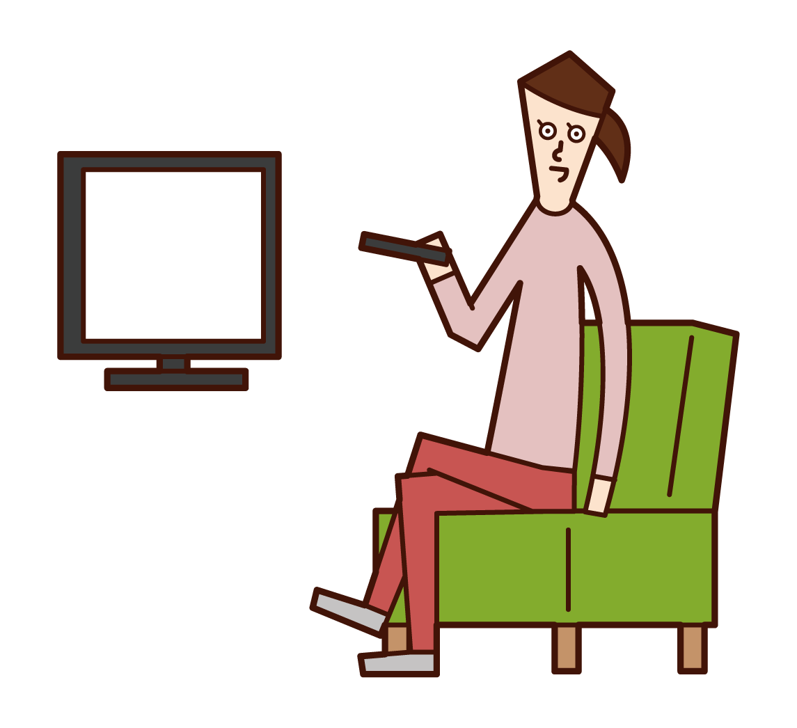 テレビを見る人（女性）のイラスト