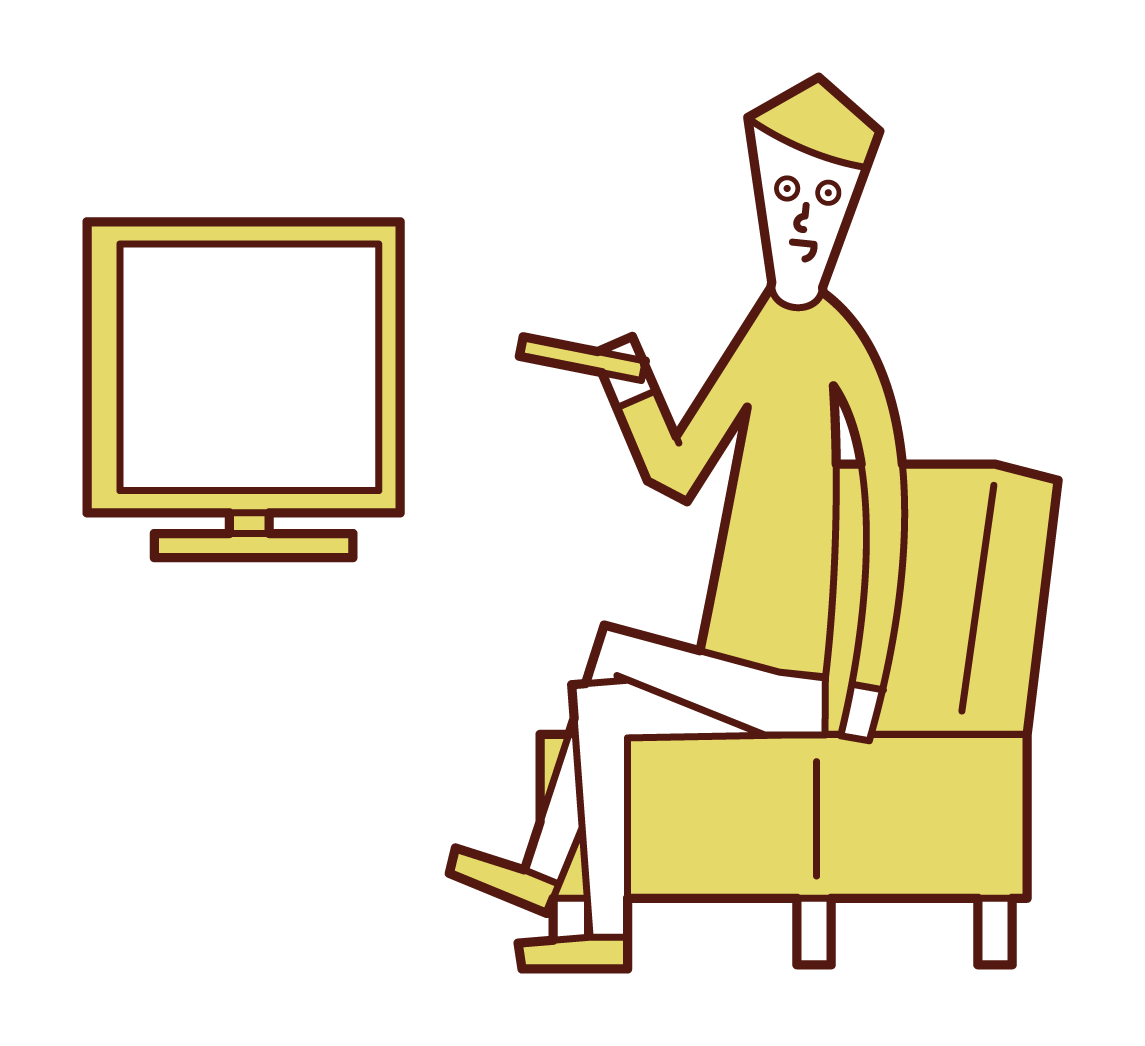 テレビを見る人（男性）のイラスト