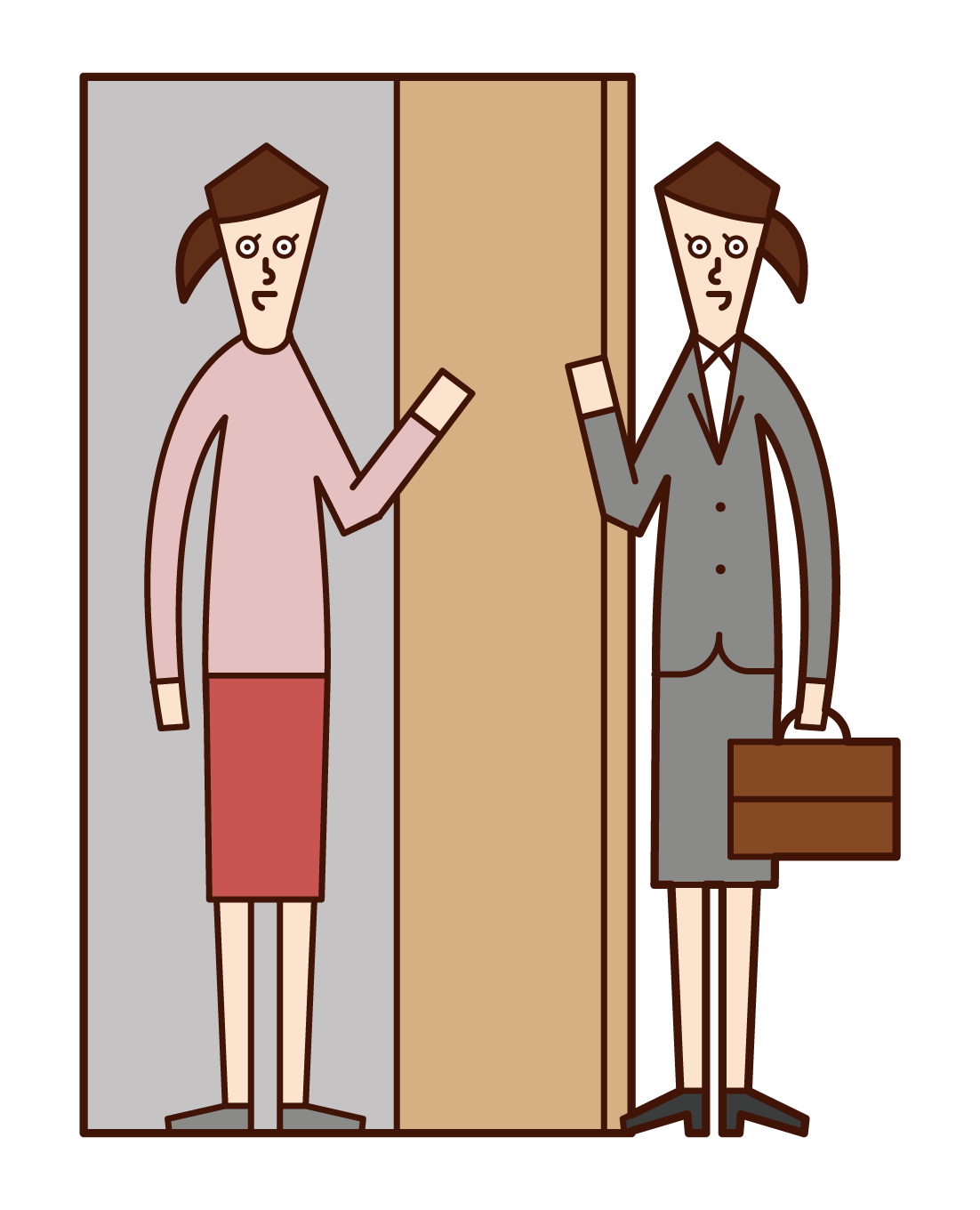 Illustration of a woman who is wary of door-to-door sales staff