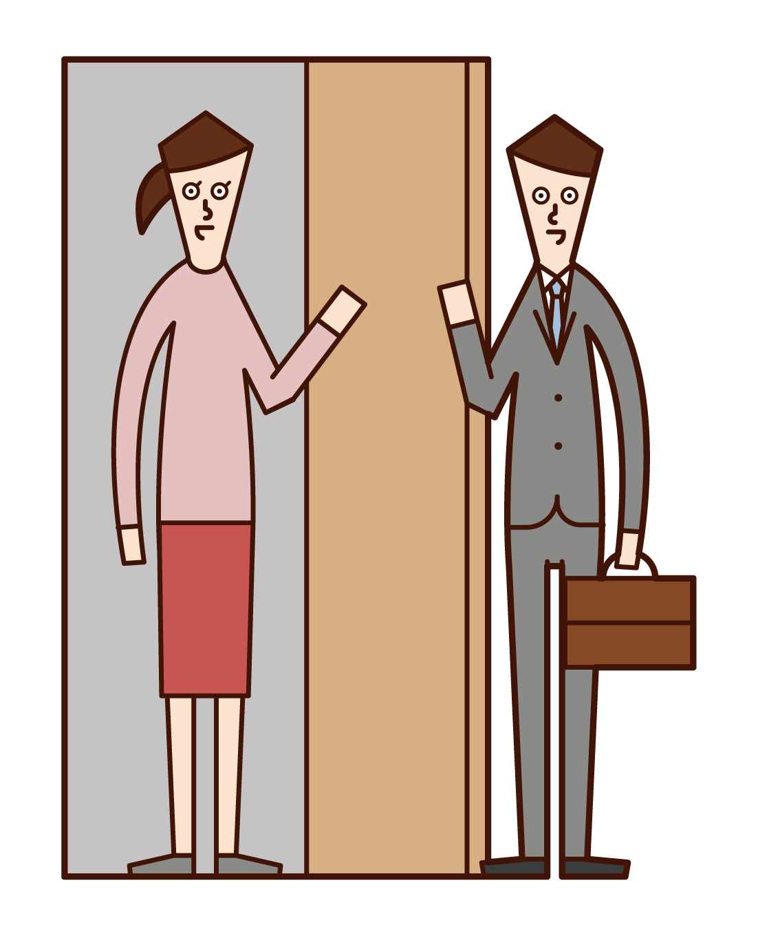 Illustration of a woman who is wary of door-to-door sales staff