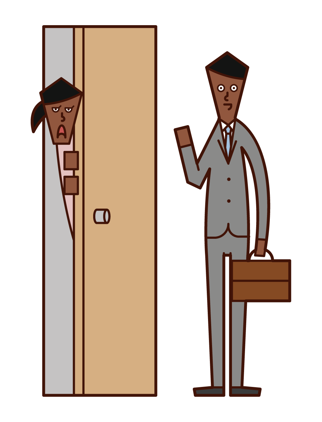 Illustration of a woman who is wary of door-to-door sales staff
