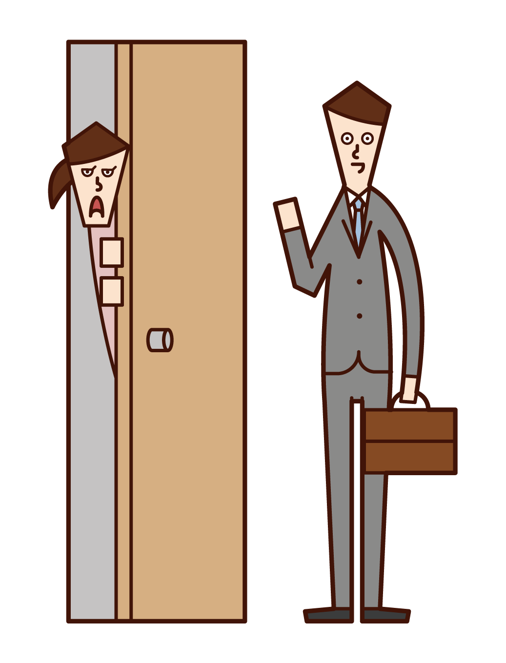 Illustration of a woman who is wary of door-to-door sales staff