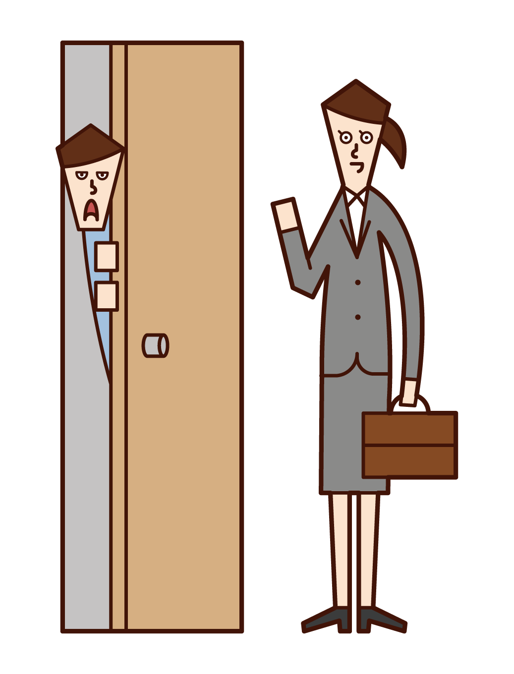 Illustration of a woman who is wary of door-to-door sales staff