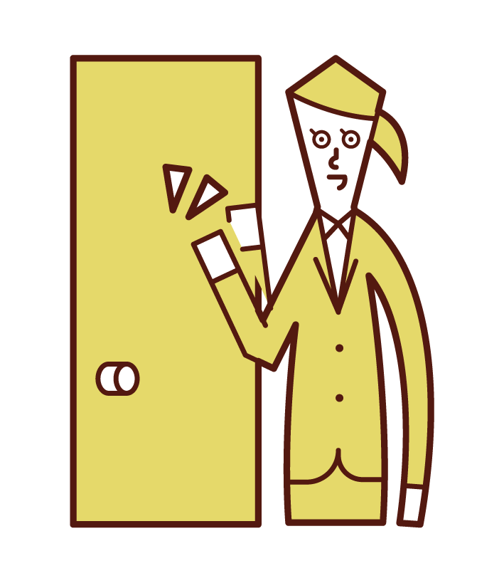 Illustration of door-to-door salesperson (woman) knocking on door