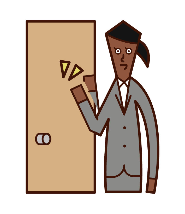 Illustration of door-to-door salesperson (woman) knocking on door