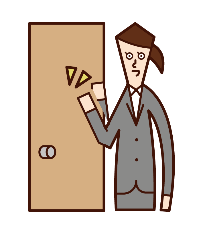 Illustration of door-to-door salesperson (woman) knocking on door