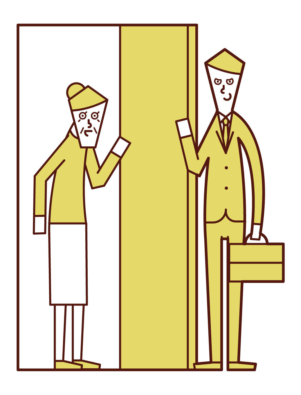 Illustration of a malicious door-to-door salesperson (male)