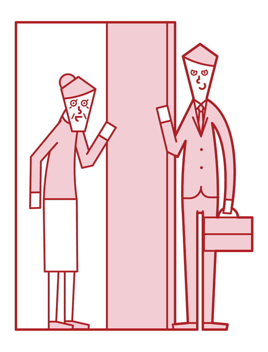 Illustration of a malicious door-to-door salesperson (male)