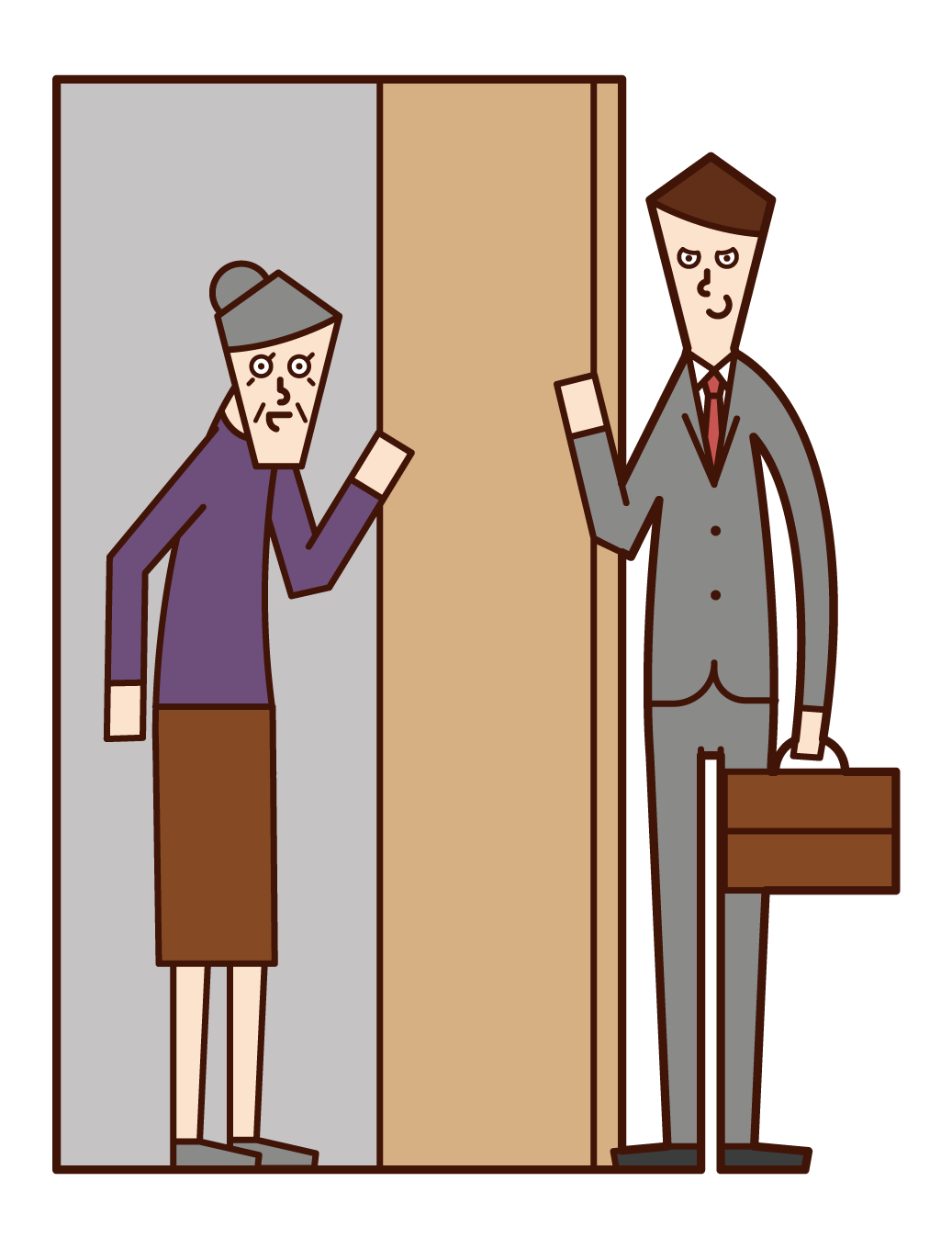 Illustration of door-to-door salesperson (woman) knocking on door