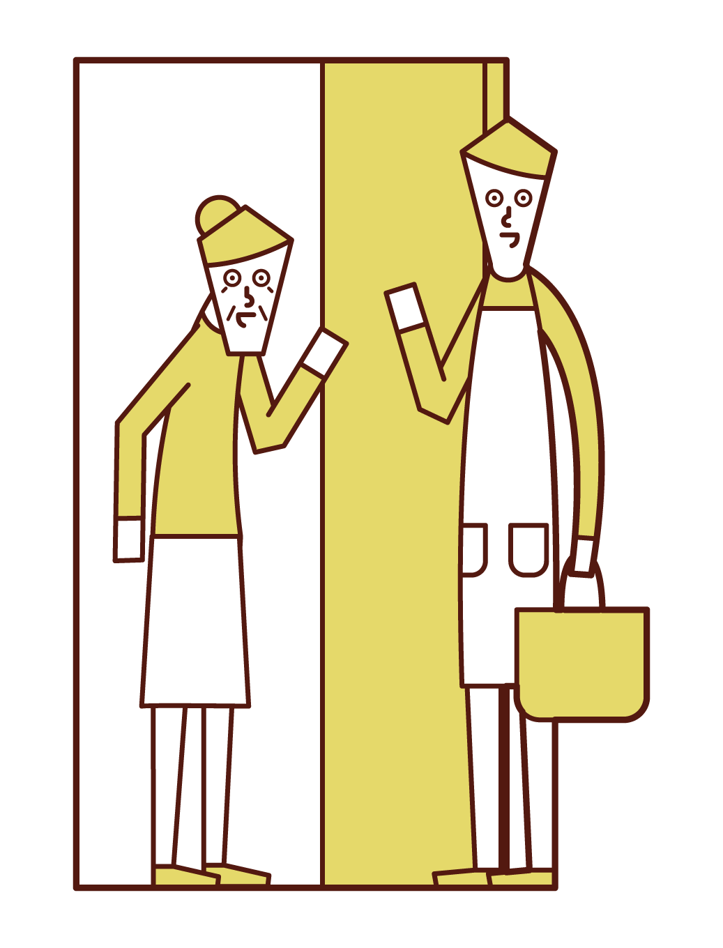 Illustration of home helper and visiting caregiver (male)