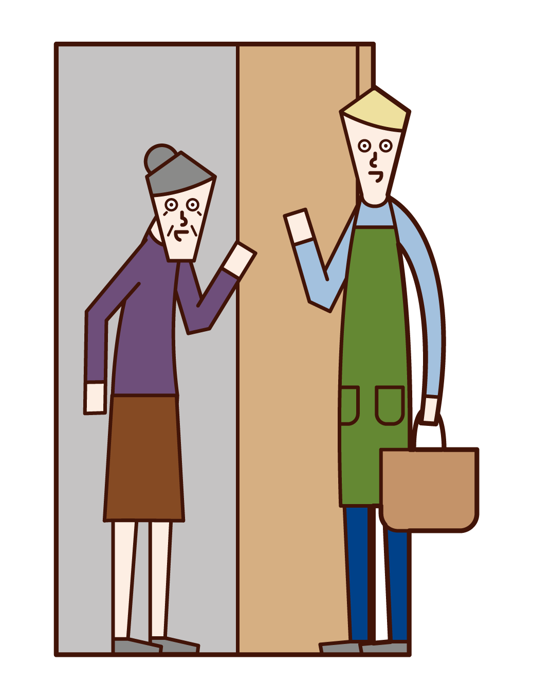 Illustration of home helper and visiting caregiver (male)