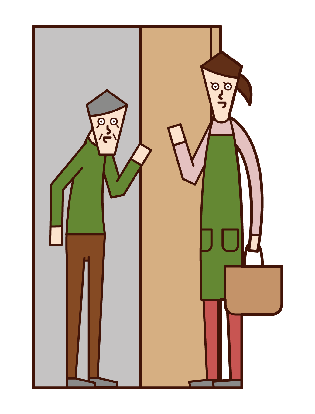 Illustration of a malicious door-to-door salesperson (male)