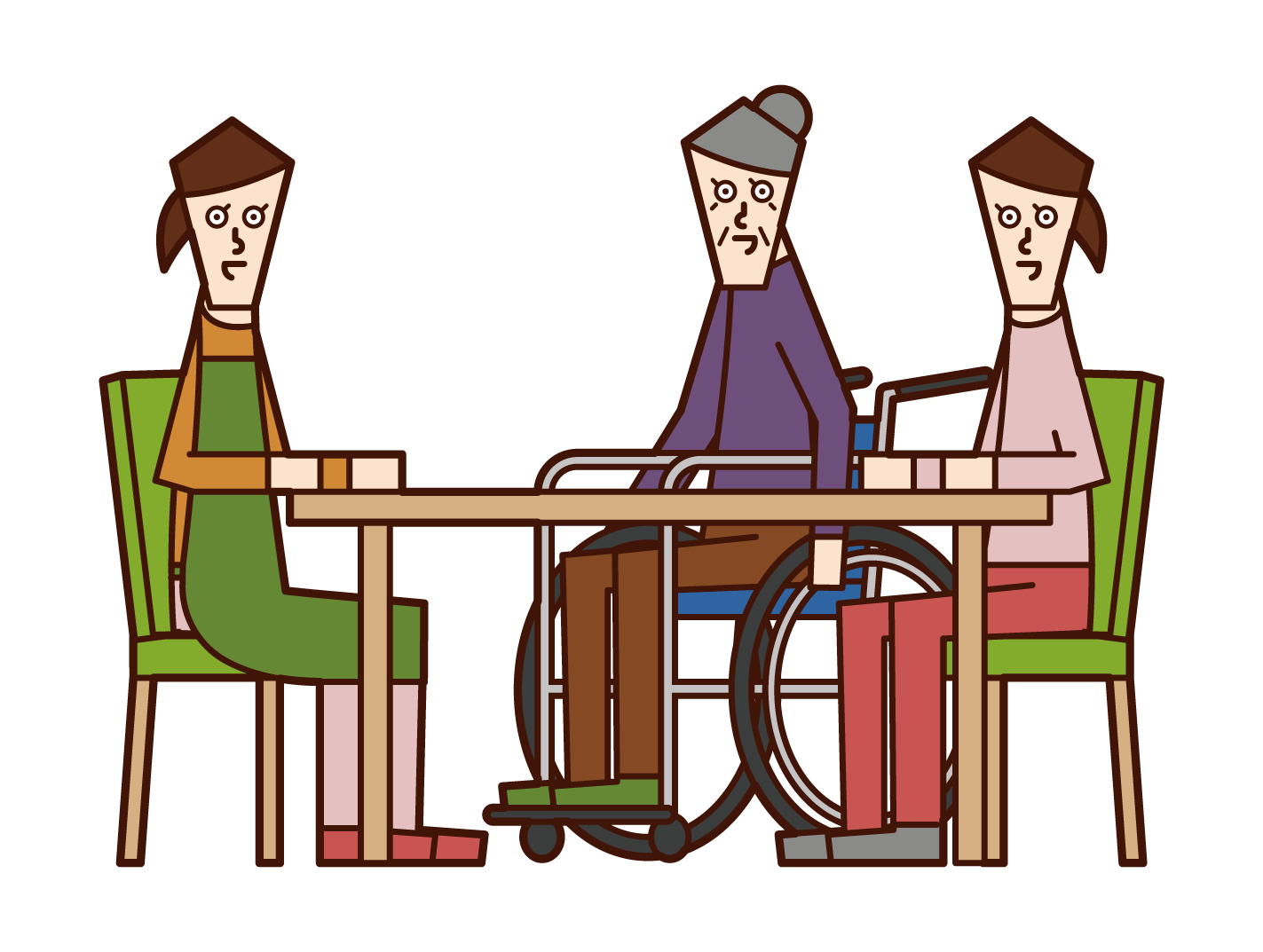 Illustration of care worker and home helper (woman) who helps the elderly with excretion