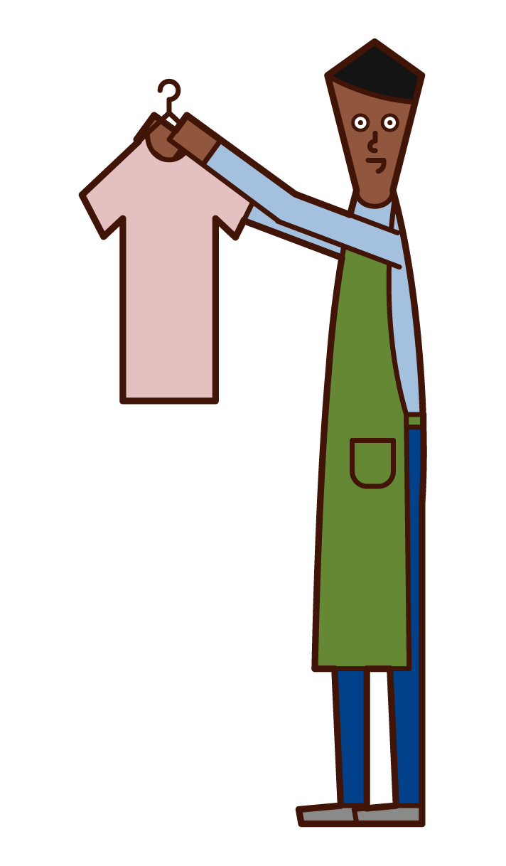 Illustration of a man who hangs out laundry and a home perpper