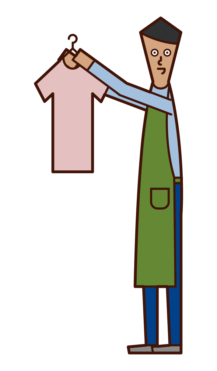 Illustration of a man who hangs out laundry and a home perpper
