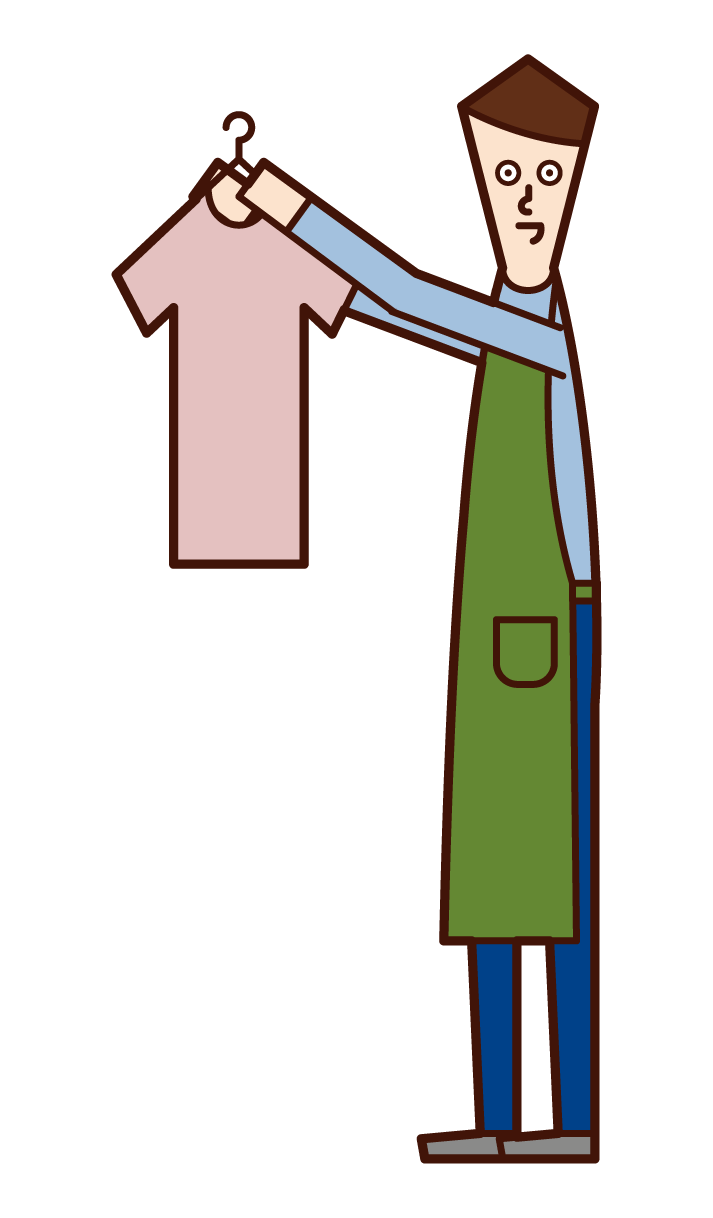 Illustration of a man who hangs out laundry and a home perpper