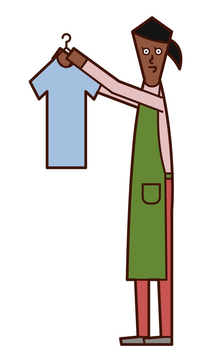 Illustration of a person (woman) who hangs laundry and home perpper