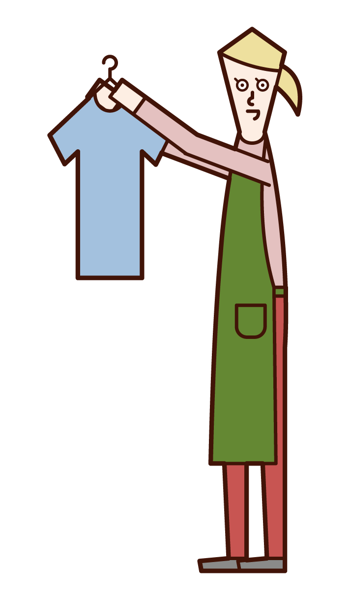 Illustration of a person (woman) who hangs laundry and home perpper