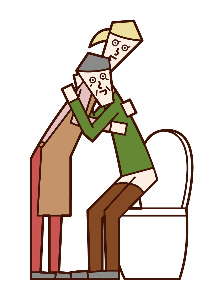 Illustration of care worker and home helper (woman) who helps the elderly with excretion