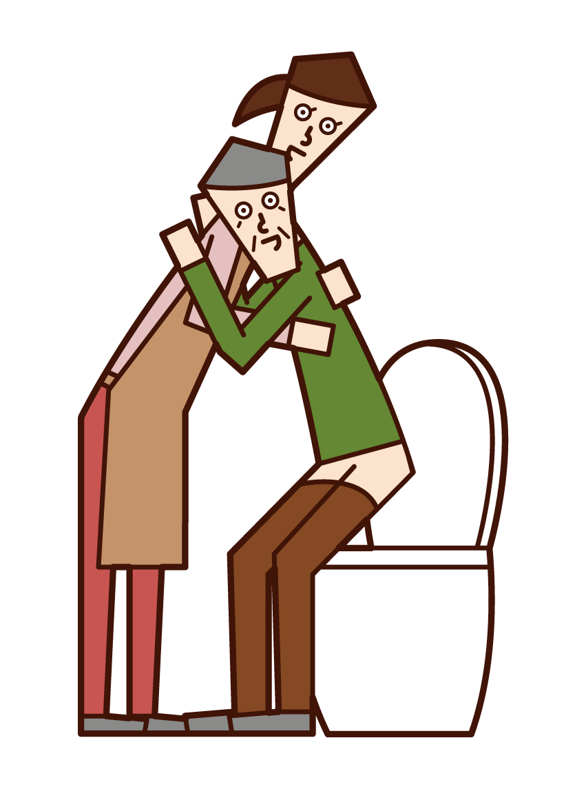 Illustration of care worker and home helper (woman) who helps the elderly with excretion