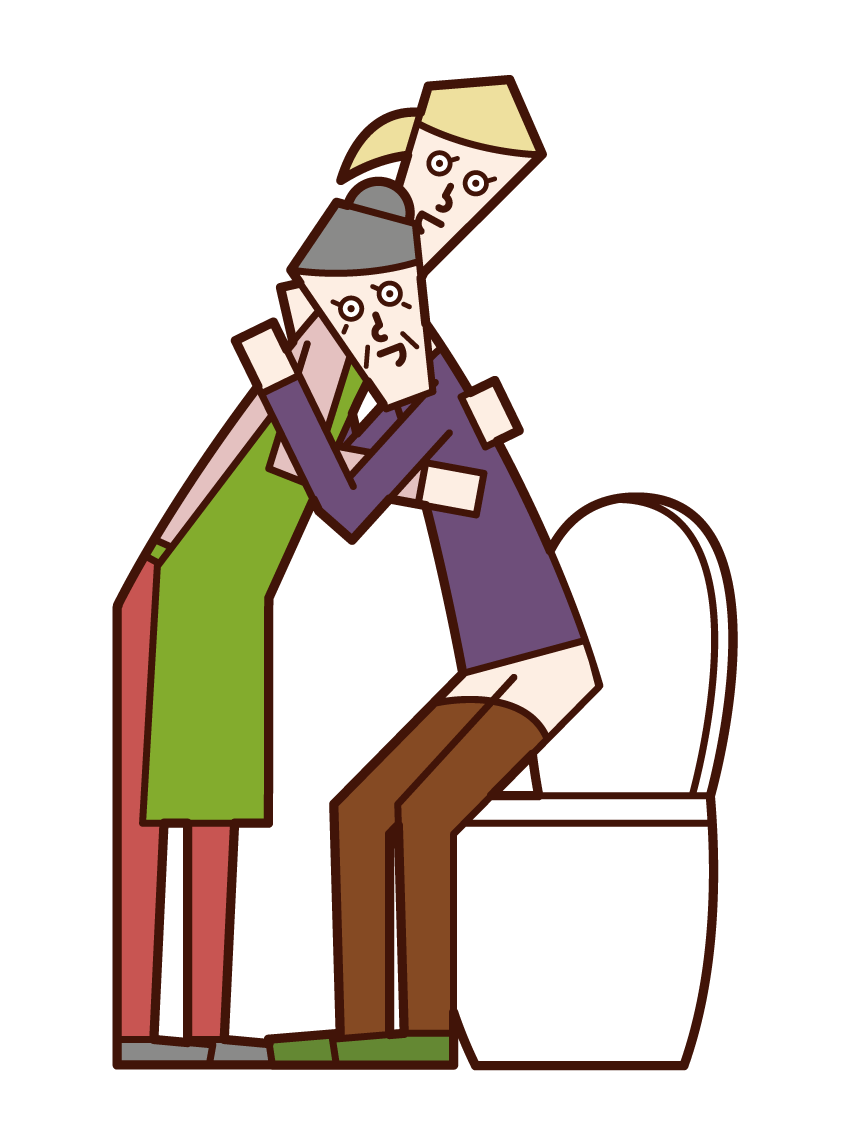 護理工作者和家庭傭工（女性）的插圖，説明老年人排泄