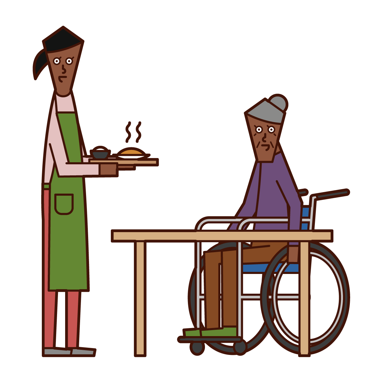 準備膳食的護理工作者和家庭傭工（女性）的插圖