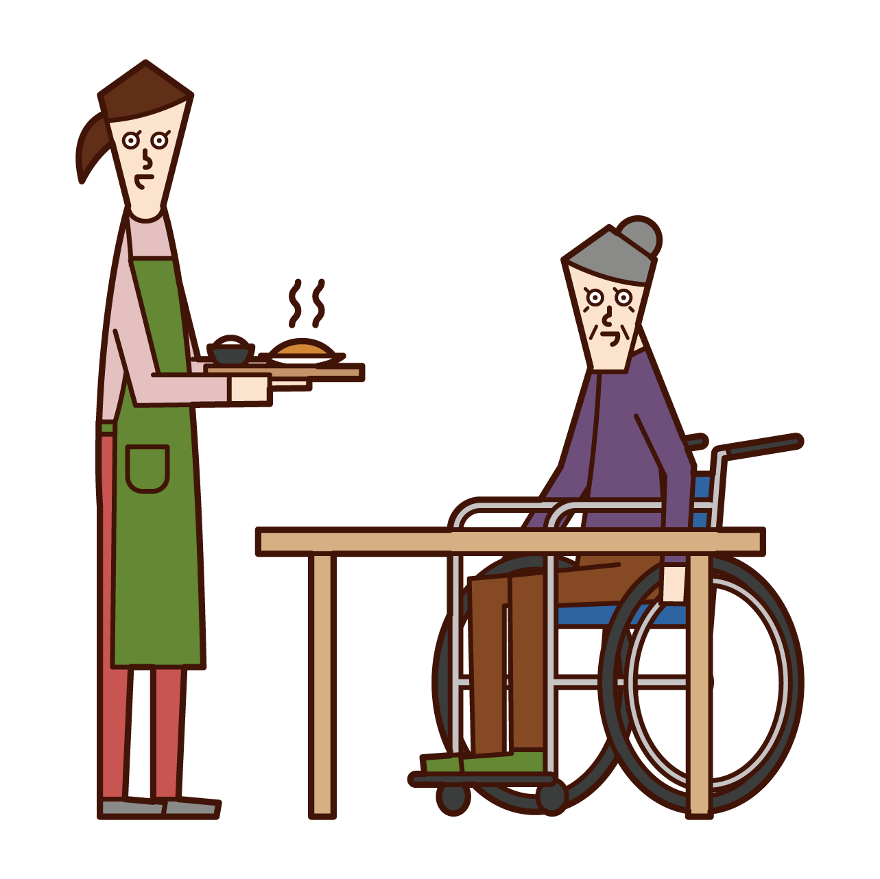 Illustration of a shopping person and home helper (woman)