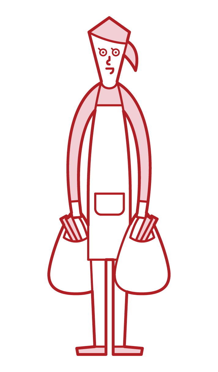 Illustration of a shopping person and home helper (woman)