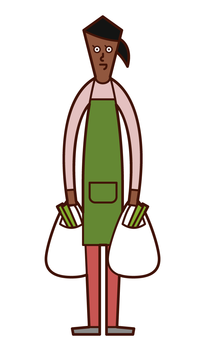 Illustration of a shopping person and home helper (woman)