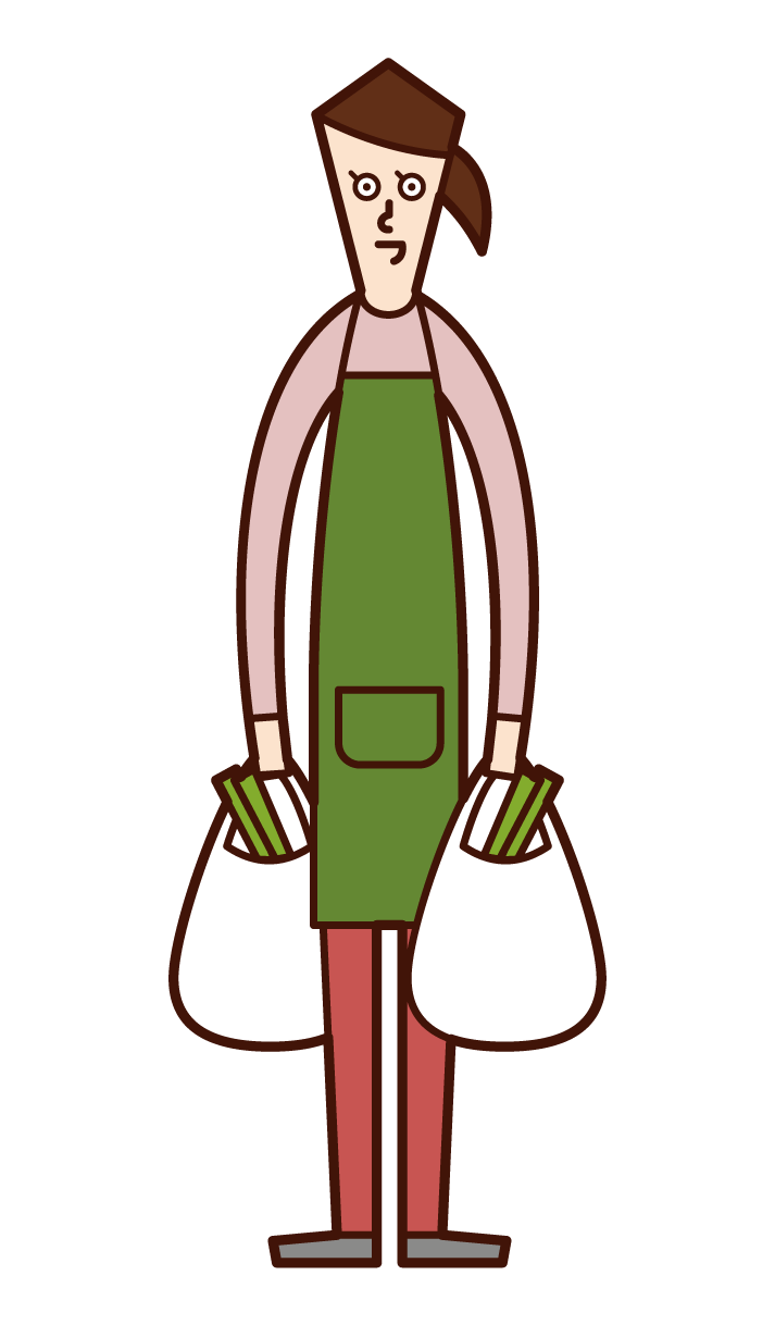 Illustration of a shopping person and home helper (woman)