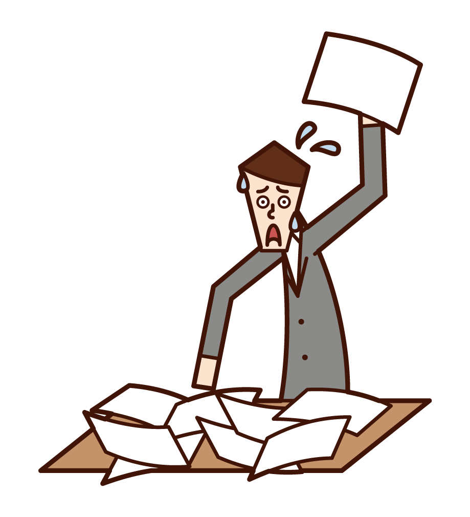 Illustration of a man looking for important documents