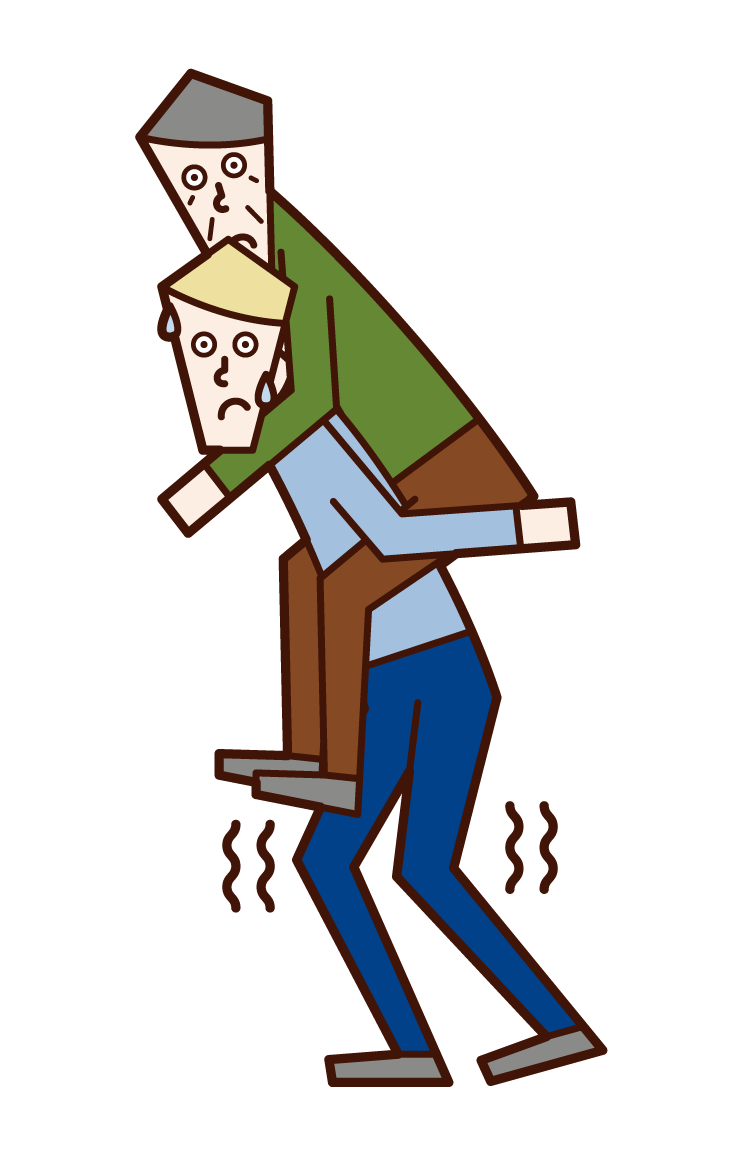 Illustration of a man carrying an elderly person