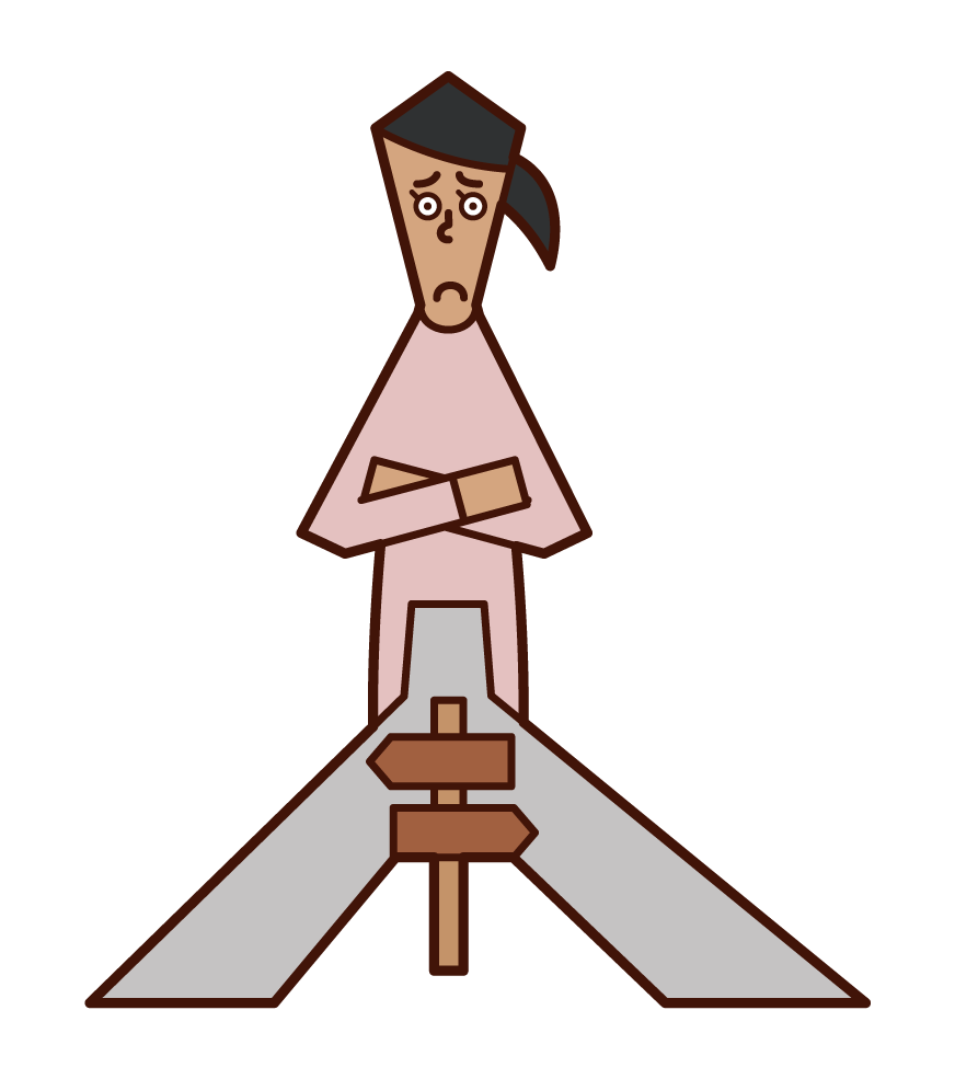 Illustration of a woman at a crossroads in life
