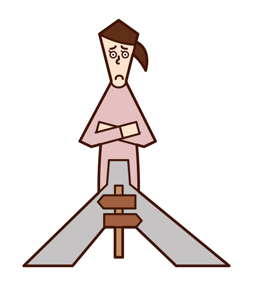 Illustration of a woman at a crossroads in life