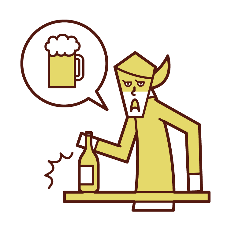 Illustration of a woman with a bad habit of drinking alcohol
