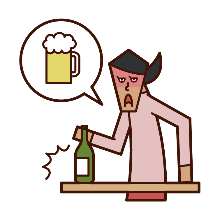 Illustration of a woman with a bad habit of drinking alcohol