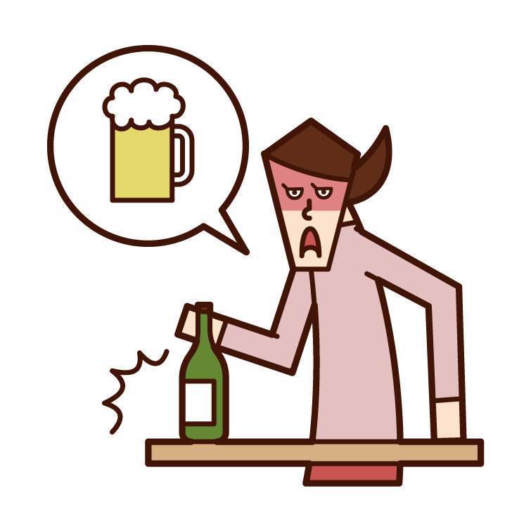 Illustration of a woman with a bad habit of drinking alcohol