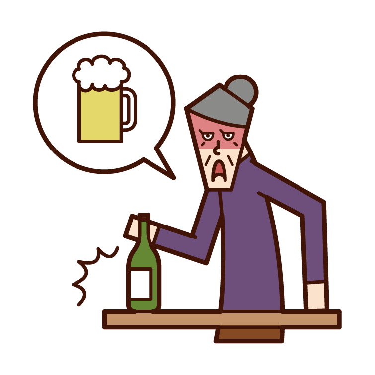 Illustration of a person with a bad habit of drinking alcohol (female)