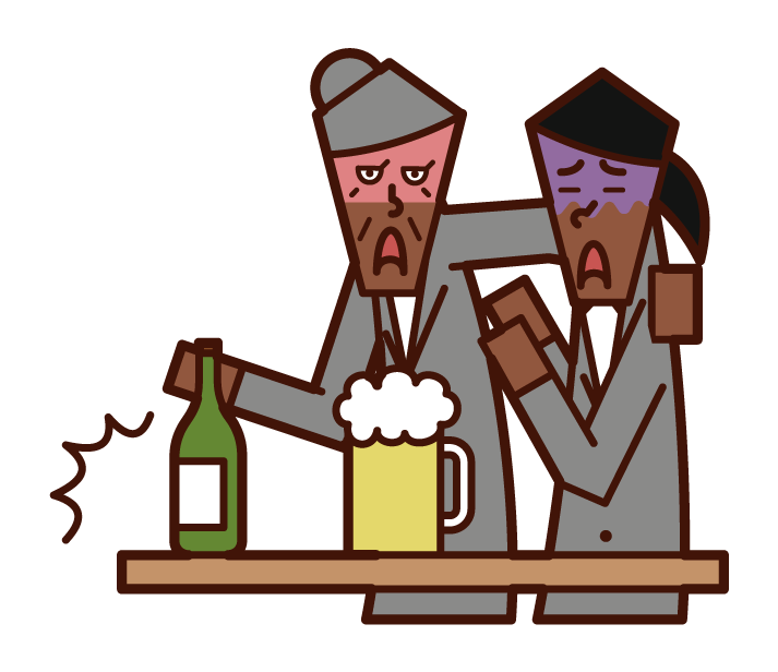 Illustration of an old man who harasses alcohol