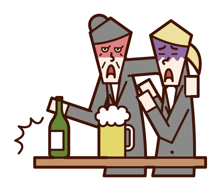 Illustration of an old man who harasses alcohol