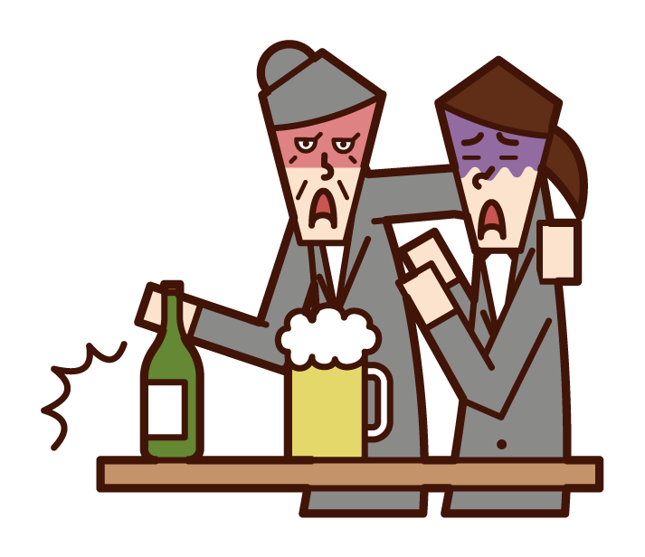 Illustration of an old man who harasses alcohol