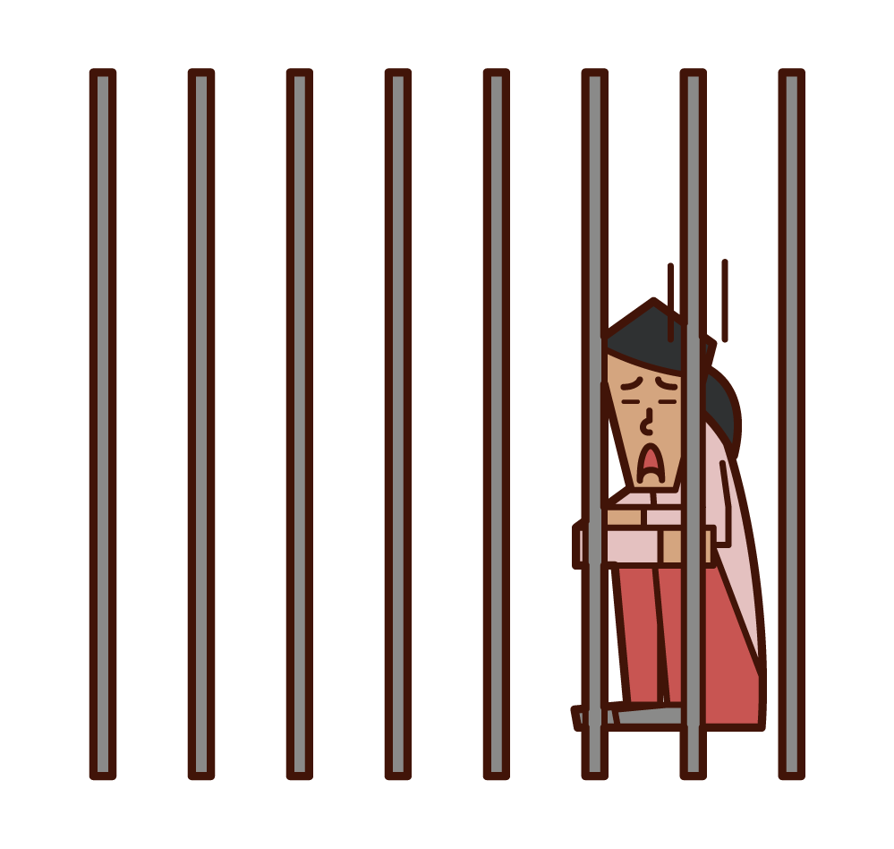 牢屋に入れられた人（女性）のイラスト