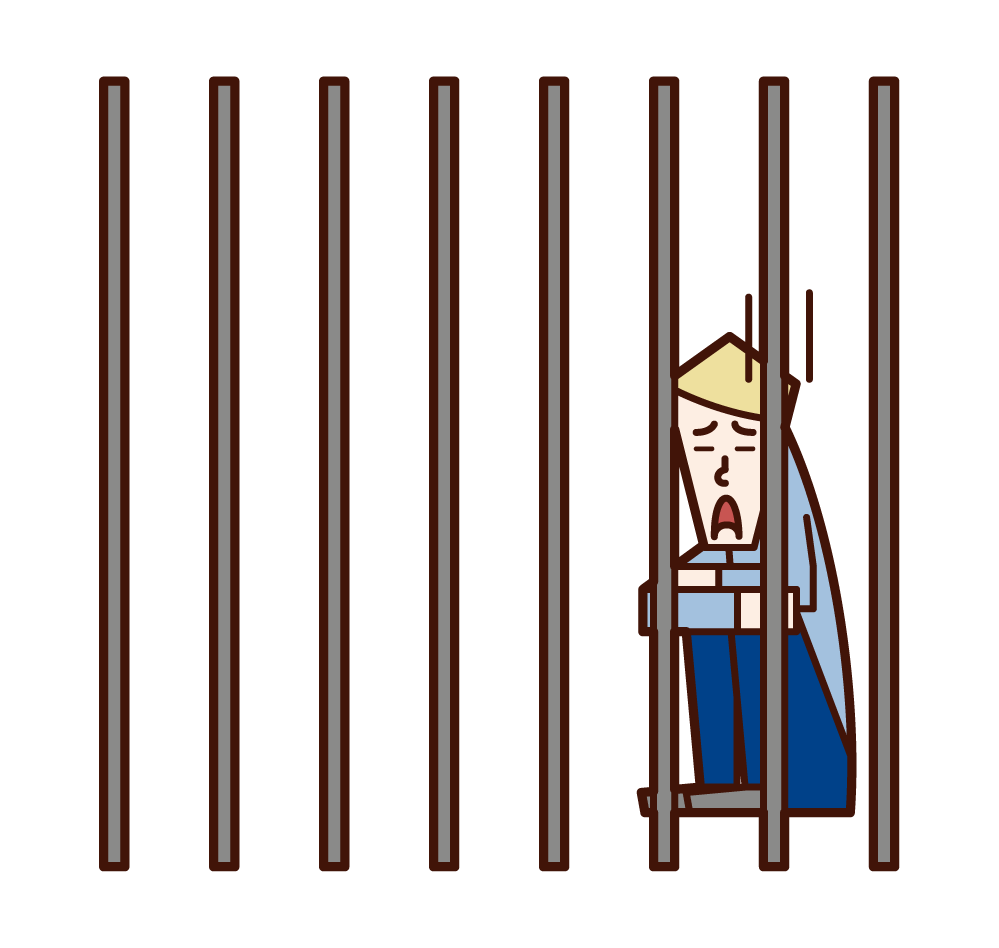 牢屋に入れられた人（男性）のイラスト