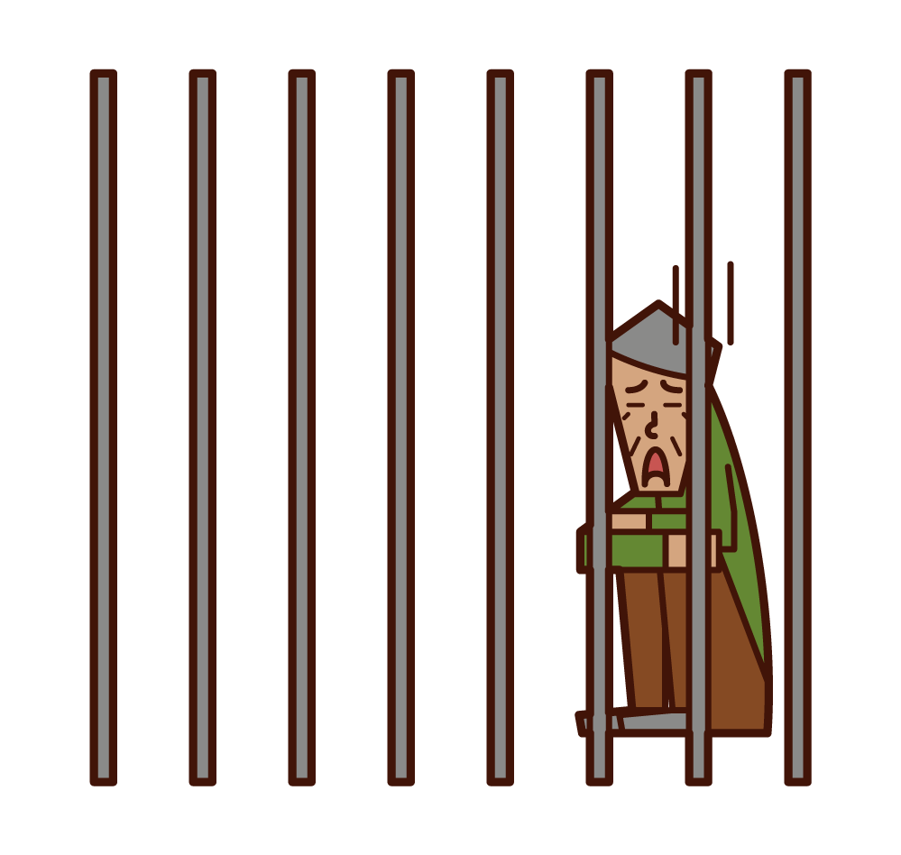 Illustration of a person (old man) who was put in a prison
