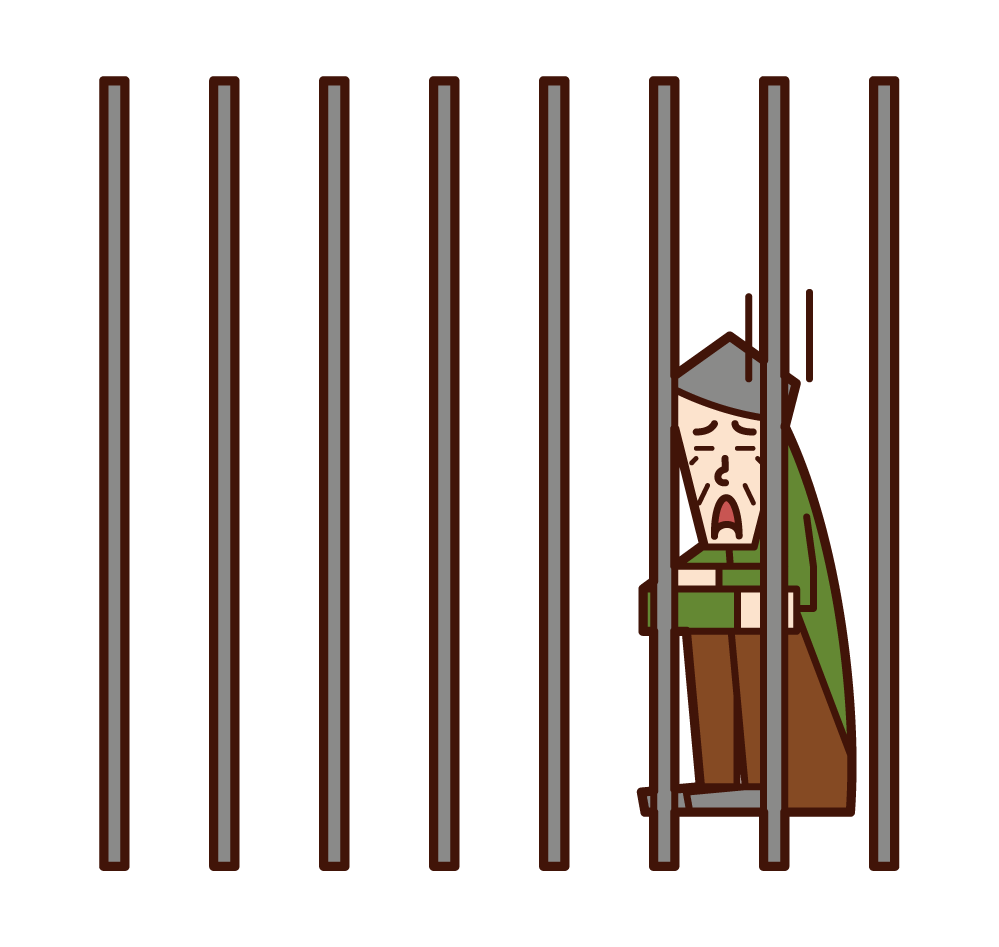 Illustration of a person (old man) who was put in a prison