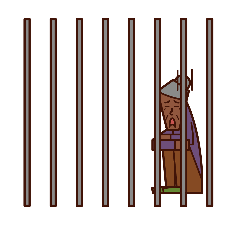 牢屋に入れられた人（おばあさん）のイラスト