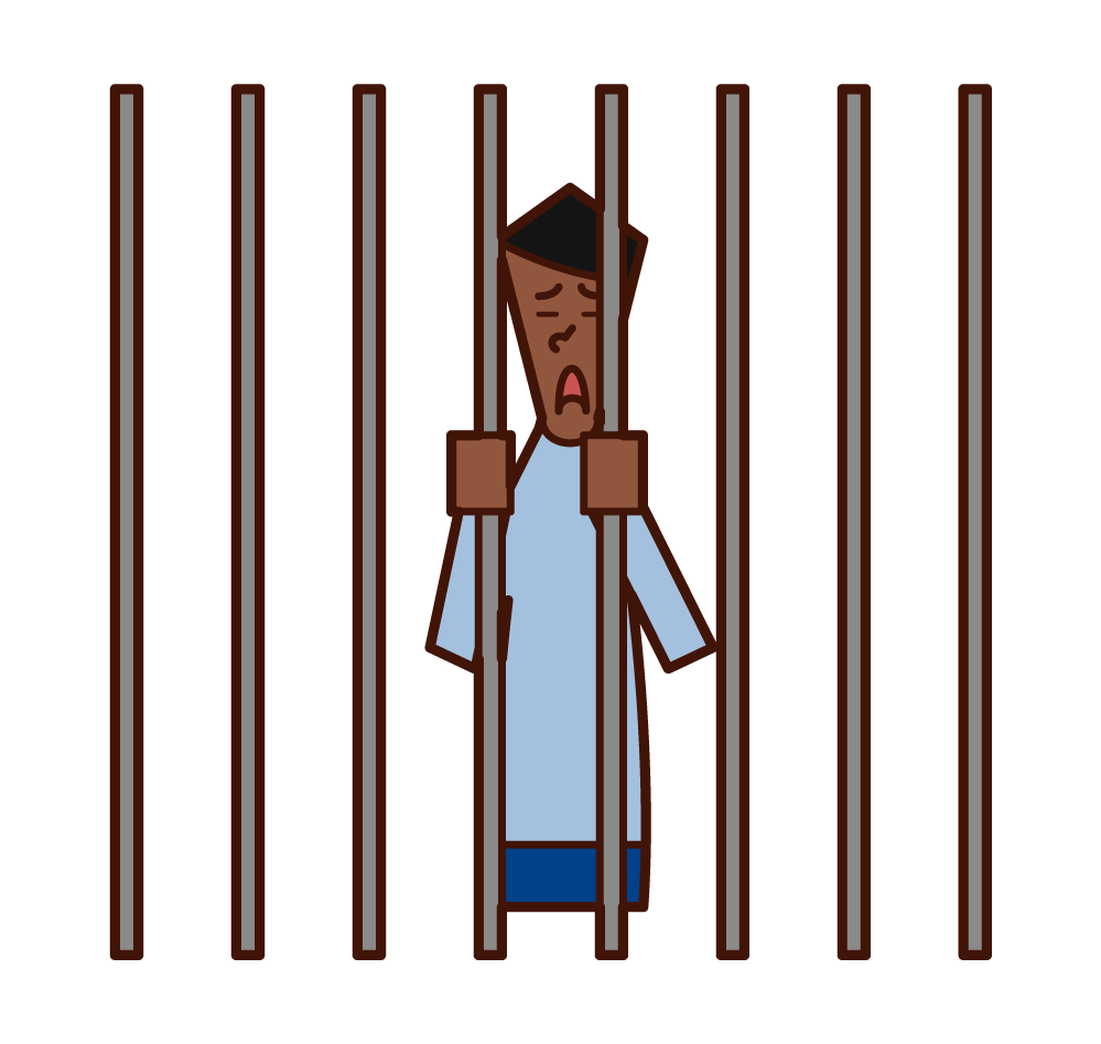 牢屋に入れられた人（男性）のイラスト
