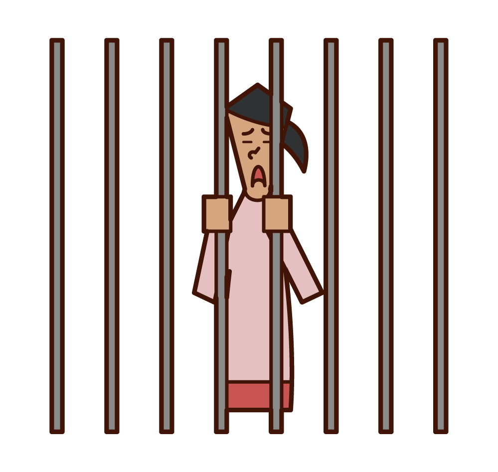 牢屋に入れられた人（女性）のイラスト